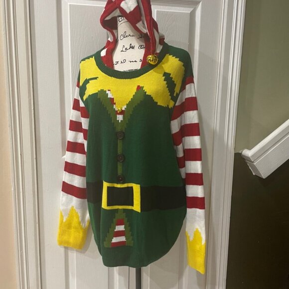 Holidays Christmas ELF KNITTED HOODED SWEATER FESTIVITY FUNNY SIZE XXLARGE - Picture 11 of 16